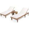 Christopher Knight Home Warner Outdoor Acacia Wood 3 Piece Chaise Lounge Set, Teak Finish, Cream(Cream)
