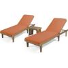 Christopher Knight Home Warner Outdoor Acacia Wood 3 Piece Chaise Lounge Set, Teak Finish, Cream(Rust Orange)