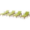 Great Deal Furniture Daisy Outdoor Teak Finish Chaise Lounge with Green Water Resistant Cushion (Set of 4),303882(Teak Finish + Green)