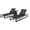 Jerome Outdoor Aluminum Chaise Lounge Set with C-Shaped End Table, White(Black)