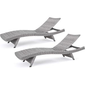 Christopher Knight Home Crete Outdoor Wicker Chaise Lounges, 2-Pcs Set, Grey