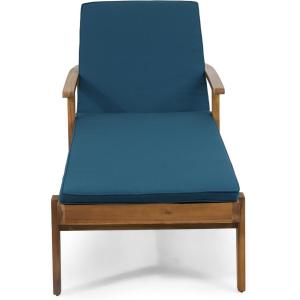 Christopher Knight Home Jason Outdoor Chaise Lounge with Water Resistant Cushion – Acacia Wood – Teak/Orange(Teak Finish + Yellow + Blue)