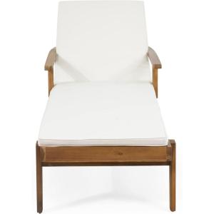 Christopher Knight Home Jason Outdoor Chaise Lounge with Water Resistant Cushion – Acacia Wood – Teak/Orange(Teak Finish + Yellow + Cream)