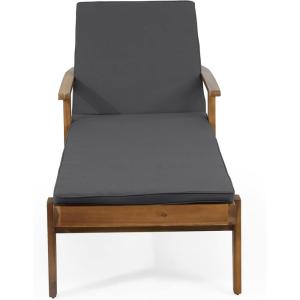 Christopher Knight Home Jason Outdoor Chaise Lounge with Water Resistant Cushion – Acacia Wood – Teak/Orange(Teak Finish + Yellow + Dark Gray)