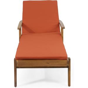 Christopher Knight Home Jason Outdoor Chaise Lounge with Water Resistant Cushion – Acacia Wood – Teak/Orange(Teak Finish + Yellow + Orange)