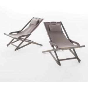 Christopher Knight Home Nikki Outdoor Wood and Canvas Sling Chairs, 2-Pcs Set, Grey