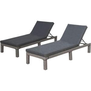 Christopher Knight Home Puerta Outdoor Wicker Chaise Lounges with Water Resistant Cushion, 2-Pcs Set, Mixed Black / Dark Grey
