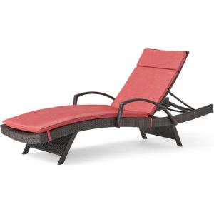 Christopher Knight Home Salem Outdoor Wicker Adjustable Chaise Lounge with Arms, with Cushion, Multibrown / Red