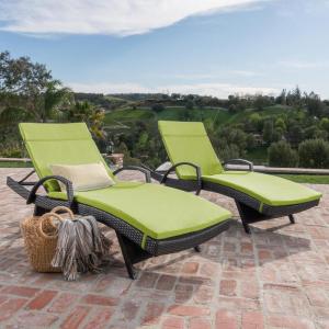 Christopher Knight Home Salem Outdoor Wicker Adjustable Chaise Lounges with Arms, with Cushions, 2-Pcs Set, Multibrown / Green