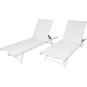 Christopher Knight Home Salton Outdoor Aluminum and Mesh Chaise Lounge Set, 2-Pcs Set, White / White
