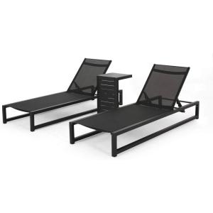 Jerome Outdoor Aluminum Chaise Lounge Set with C-Shaped End Table, White(Black)