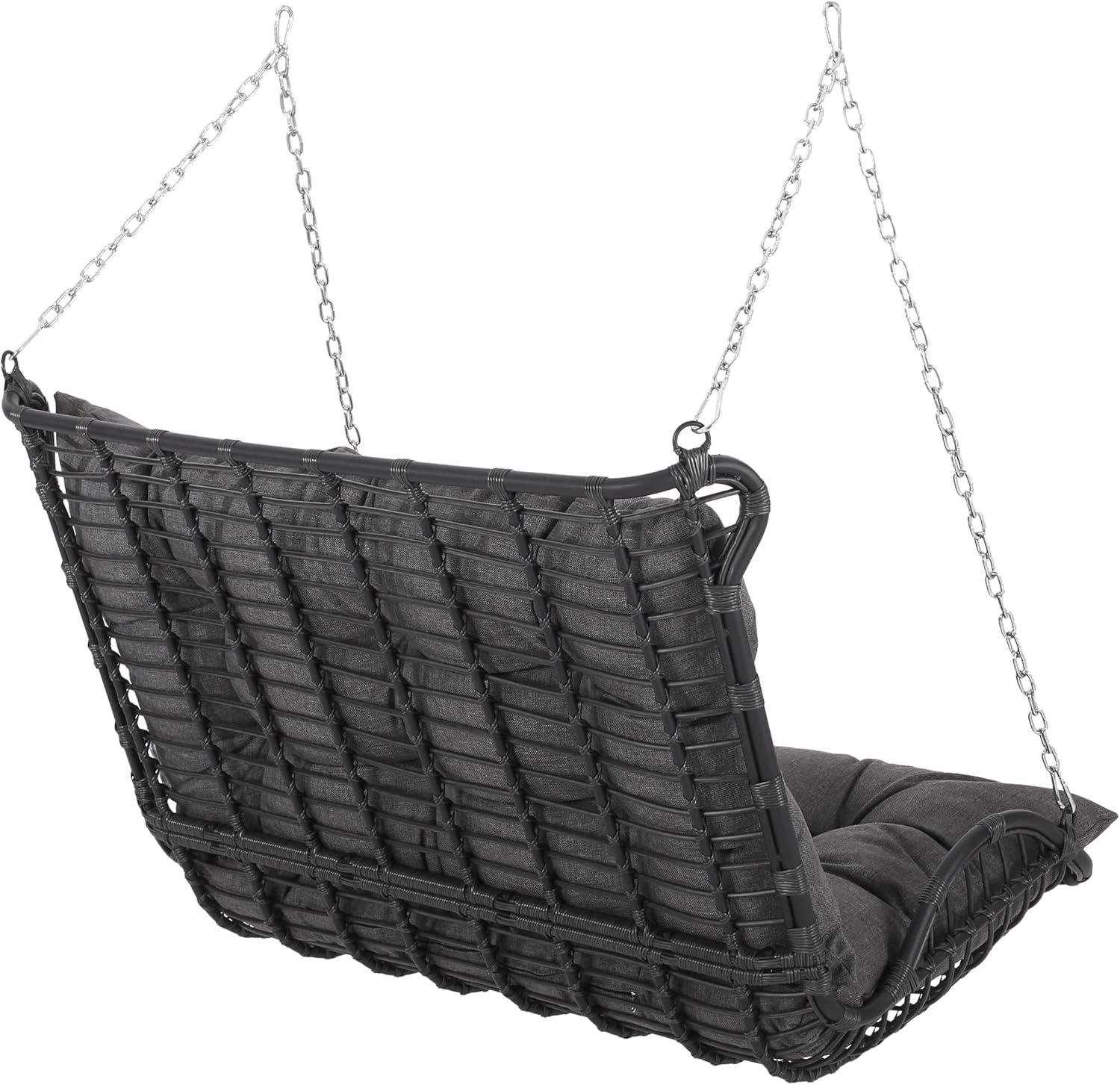 image:imageChristopher Knight Home Arruda Outdoor Porch Swing with Cushions Wicker GrayDark Gray