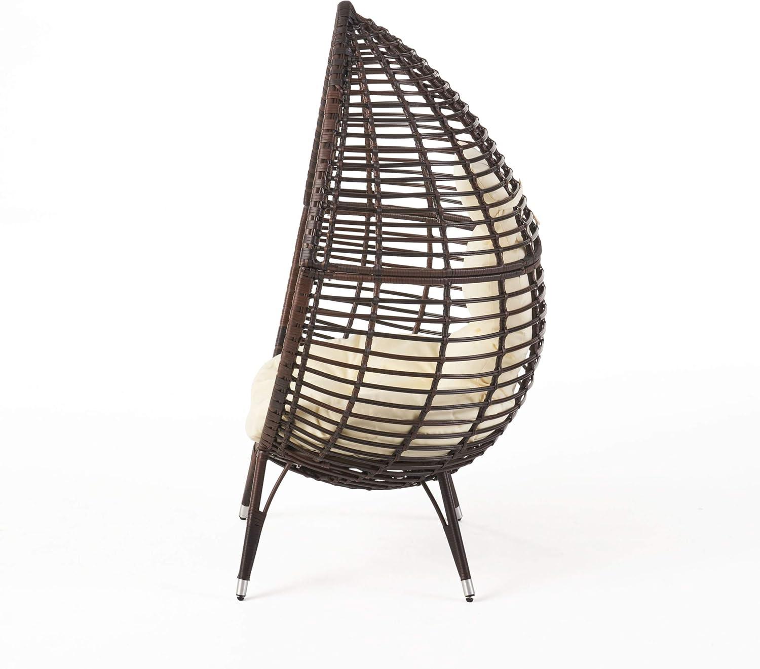 image:imageChristopher Knight Home Emerald Outdoor Teardrop Wicker Lounge Chair with Water Resistant Cushion Brown Beige