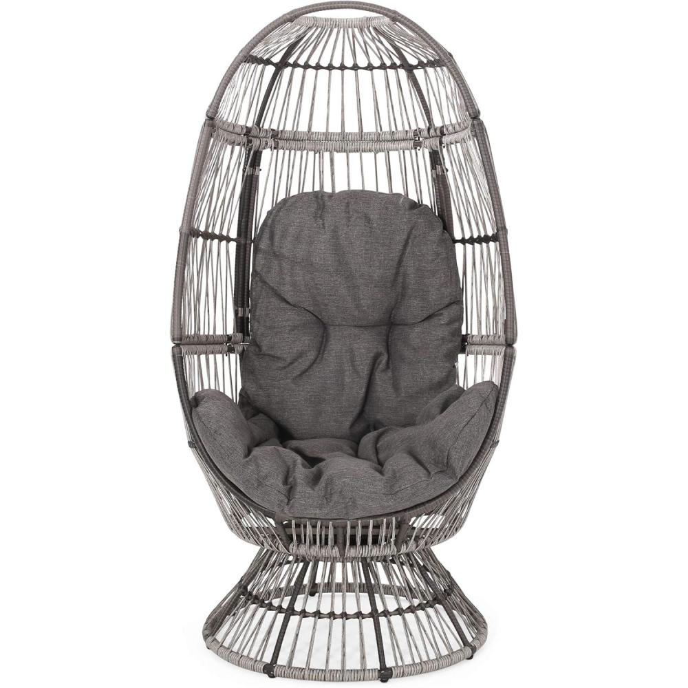 image:imageChristopher Knight Home Ellen Outdoor Wicker Swivel Egg Chair with Cushion Gray Dark Gray TaupeGray Dark Gray Taupe