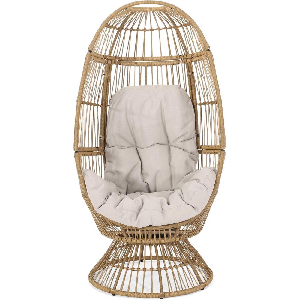 image:imageChristopher Knight Home Ellen Outdoor Wicker Swivel Egg Chair with Cushion Gray Dark Gray TaupeLight Brown Beige