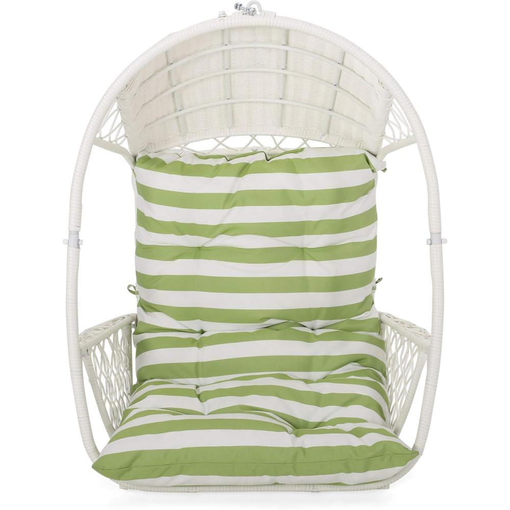 image:imageChristopher Knight Home Sidney OutdoorIndoor Wicker Hanging Chair with 8 Foot Chain NO Stand Brown and TanWhite and Green