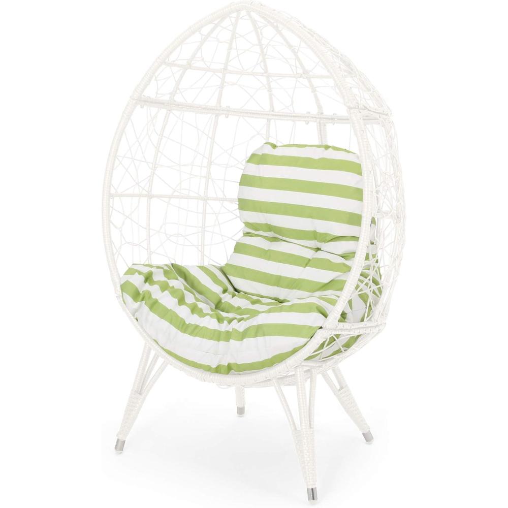 image:imageChristopher Knight Home Valerie Outdoor Wicker Teardrop Chair with Cushion White and Green