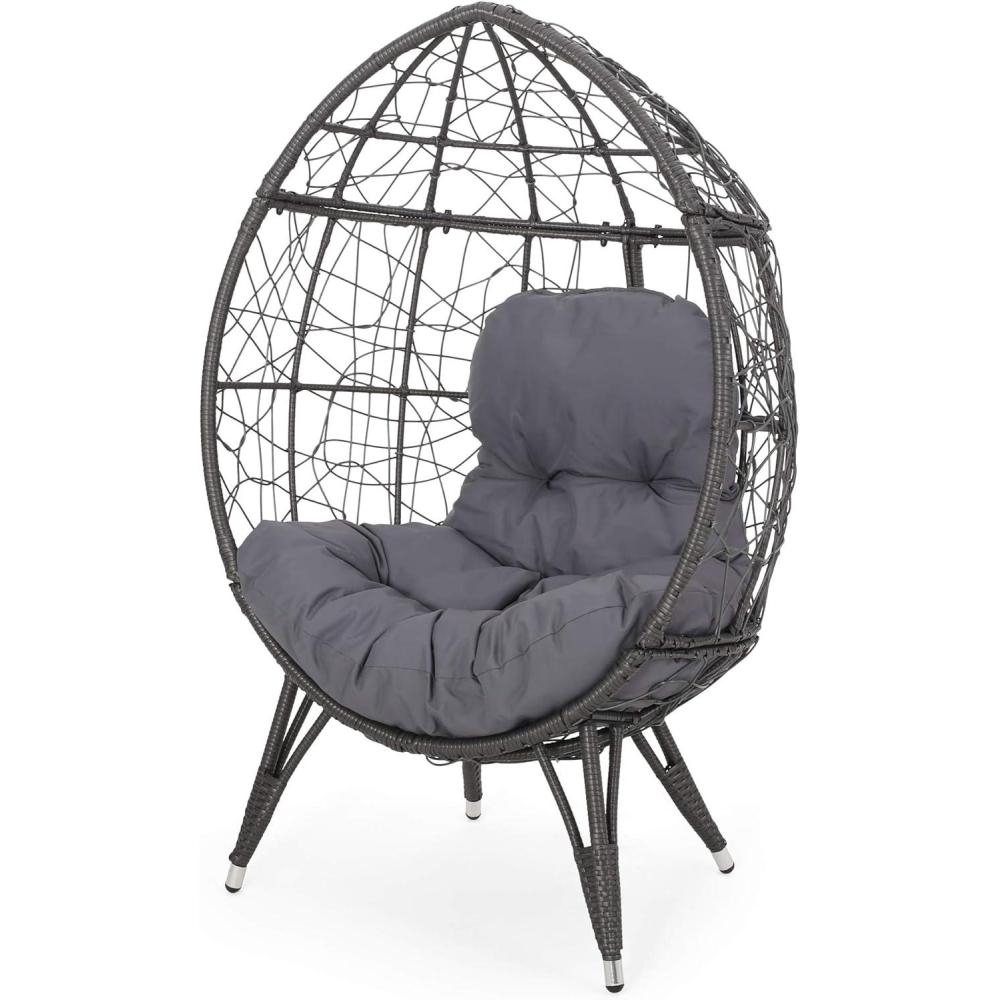 image:imageGDFStudio Valerie Outdoor Wicker Swing Chair with Cushion Gray and Dark Gray