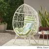 Christopher Knight Home Valerie Outdoor Wicker Teardrop Chair with Cushion, White and Green