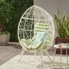 Christopher Knight Home Valerie Outdoor Wicker Teardrop Chair with Cushion, White and Green