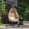 Elmcrest Outdoor Foldable Hanging Chair with Stand – Wicker and Rope – Light Brown/Tan/Black