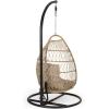 Elmcrest Outdoor Foldable Hanging Chair with Stand – Wicker and Rope – Light Brown/Tan/Black
