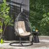 Elmcrest Outdoor Foldable Hanging Chair with Stand – Wicker and Rope – Multibrown/Tan/Black