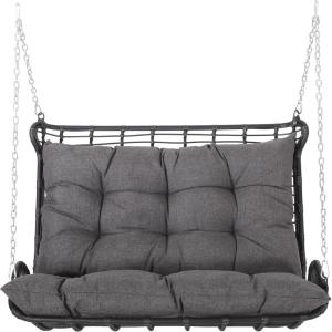 Christopher Knight Home Arruda Outdoor Porch Swing with Cushions – Wicker – Gray/Dark Gray