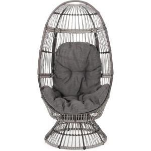 Christopher Knight Home Ellen Outdoor Wicker Swivel Egg Chair with Cushion, Gray, Dark Gray, Taupe(Gray  Dark Gray  Taupe)