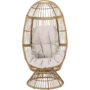 Christopher Knight Home Ellen Outdoor Wicker Swivel Egg Chair with Cushion, Gray, Dark Gray, Taupe(Light Brown  Beige)