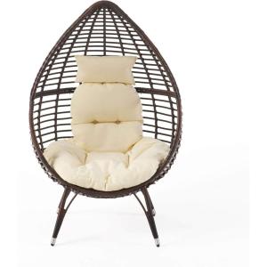 Christopher Knight Home Emerald Outdoor Teardrop Wicker Lounge Chair with Water Resistant Cushion, Brown, Beige