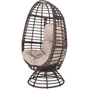 Christopher Knight Home Frances Outdoor Wicker Swivel Egg Chair with Cushion, Dark Brown, Beige