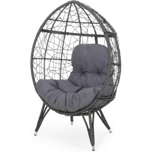 GDFStudio Valerie Outdoor Wicker Swing Chair with Cushion, Gray and Dark Gray