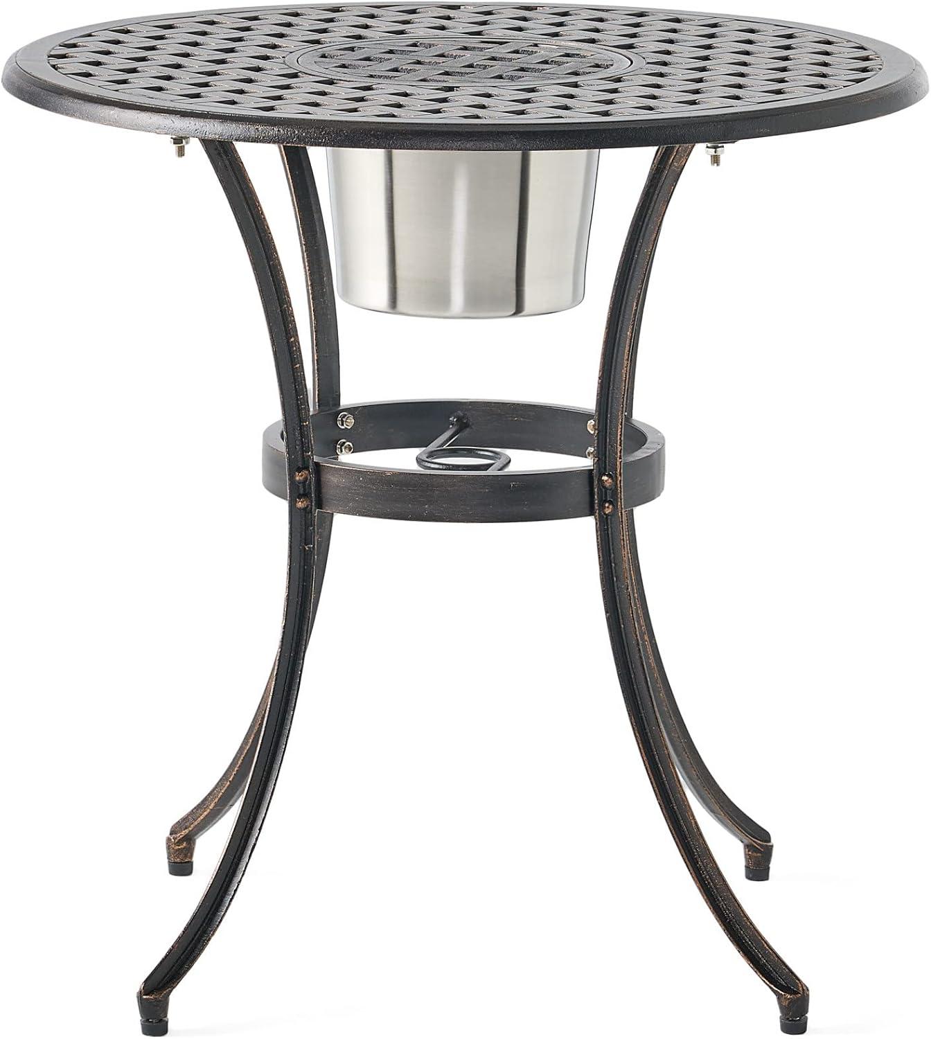 image:imageChristopher Knight Home Angeles Outdoor Cast Aluminum Bistro Furniture Set with Ice Bucket 3Pcs Set Copper