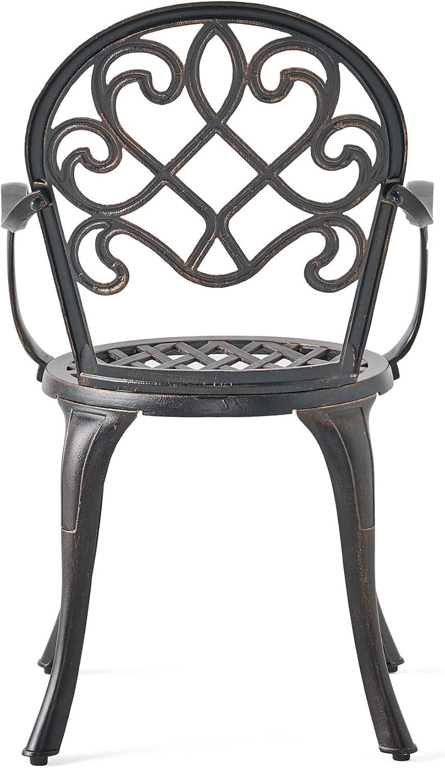 image:imageChristopher Knight Home Angeles Outdoor Cast Aluminum Bistro Furniture Set with Ice Bucket 3Pcs Set Copper