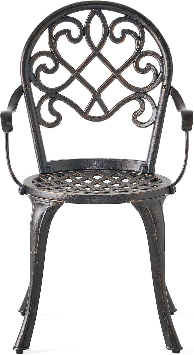 image:imageChristopher Knight Home Angeles Outdoor Cast Aluminum Bistro Furniture Set with Ice Bucket 3Pcs Set Copper