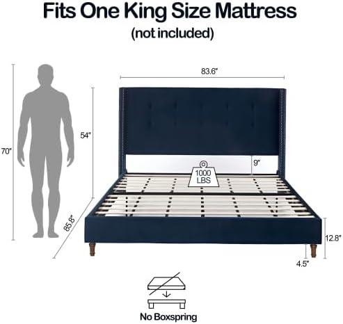 image:imageChristopher Knight Home Bacro 54 H Tall Headboard Upholstered Bed Queen Size Bed Slat Support Camelback Bed Wingback Headboard No Box Spring Needed Easy Assembly Chenille Headboard Bed IvoryBlue