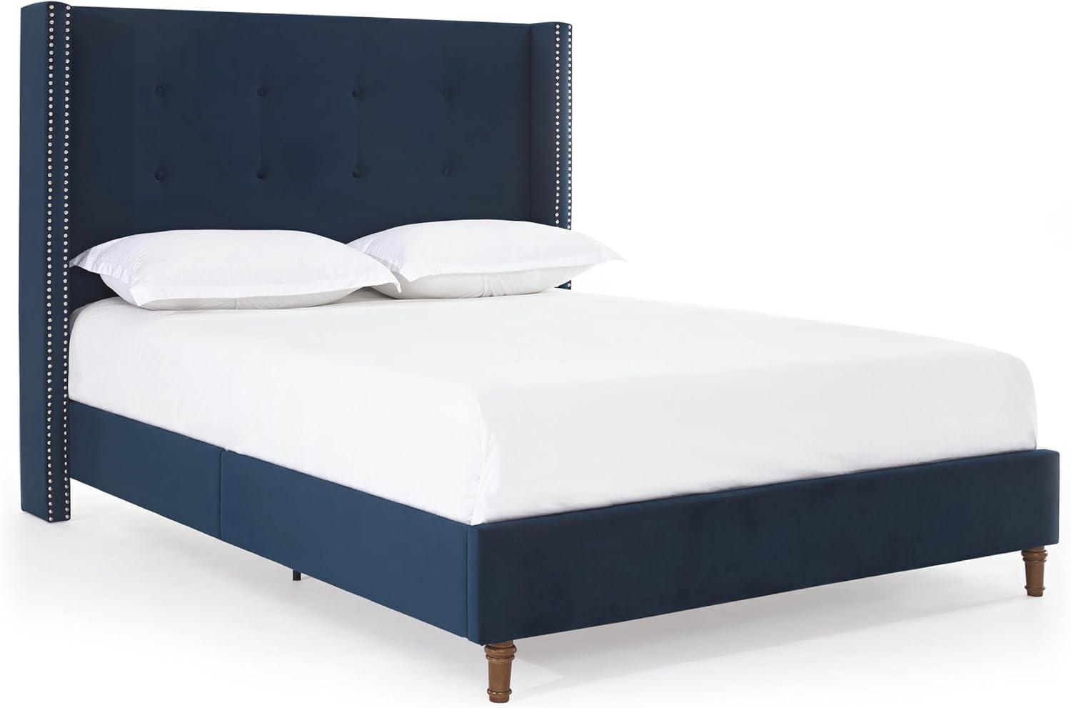 image:imageChristopher Knight Home Bacro 54 H Tall Headboard Upholstered Bed Queen Size Bed Slat Support Camelback Bed Wingback Headboard No Box Spring Needed Easy Assembly Chenille Headboard Bed IvoryBlue