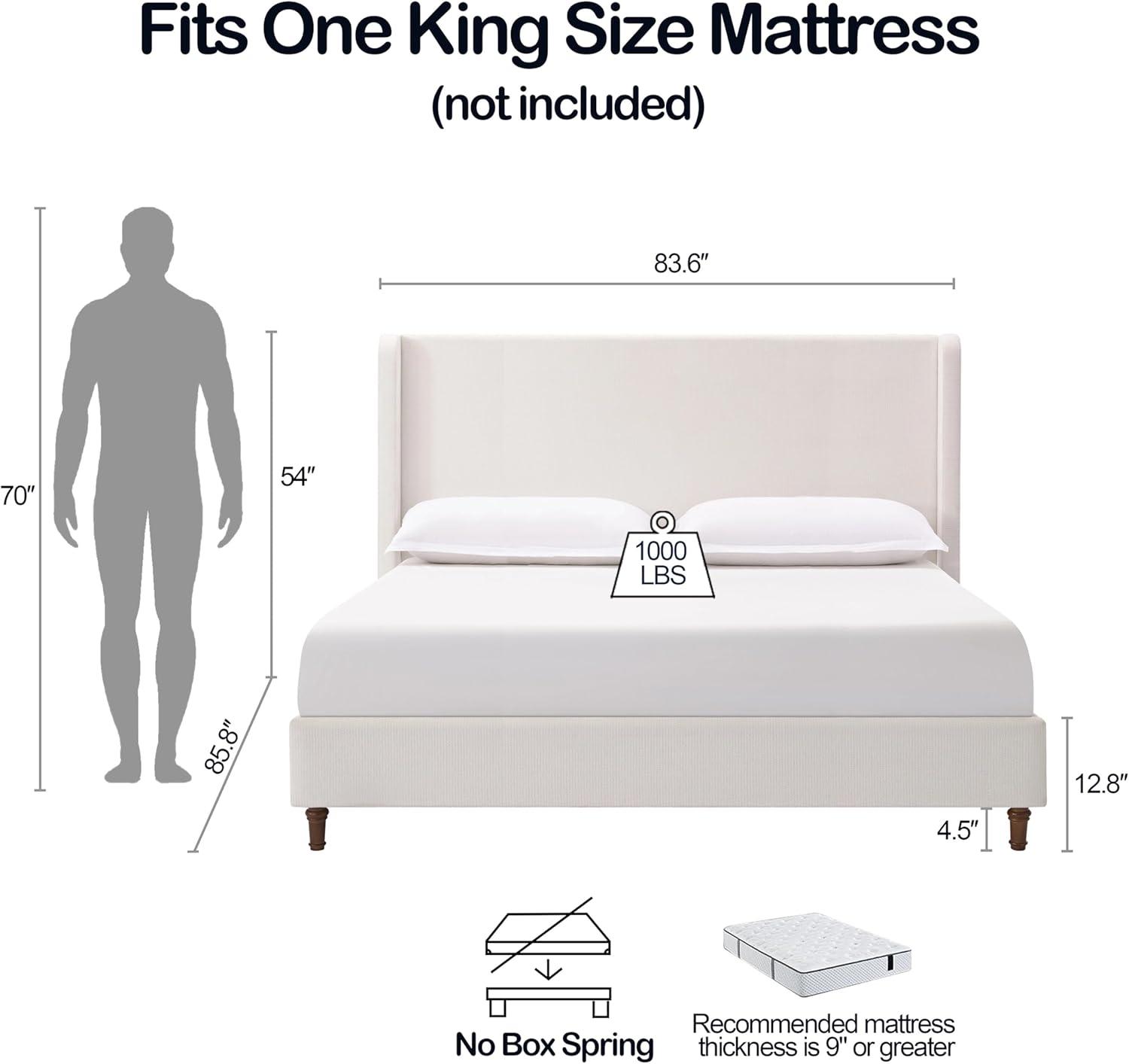 image:imageChristopher Knight Home Bacro 54 H Tall Headboard Upholstered Bed Queen Size Bed Slat Support Camelback Bed Wingback Headboard No Box Spring Needed Easy Assembly Chenille Headboard Bed IvoryCream White tall Headboard