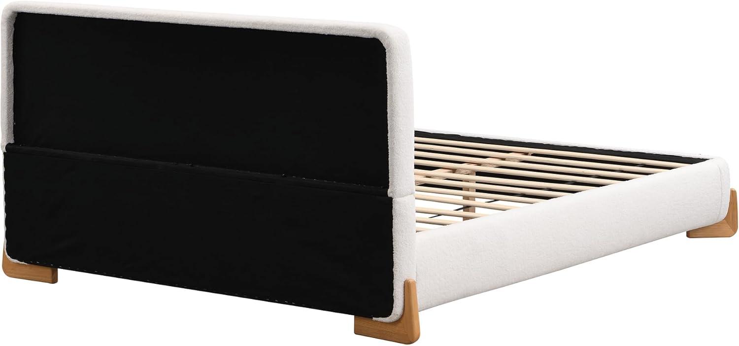 image:imageChristopher Knight Home Bettine Boucle Queen Size Bed Frame and Headboard Upholstered Queen Size Headboard Wooden Slat Panel Platform Bed Brown Wood Leg No Box Spring Needed Easy Assembly WhiteNatural Wood Leg