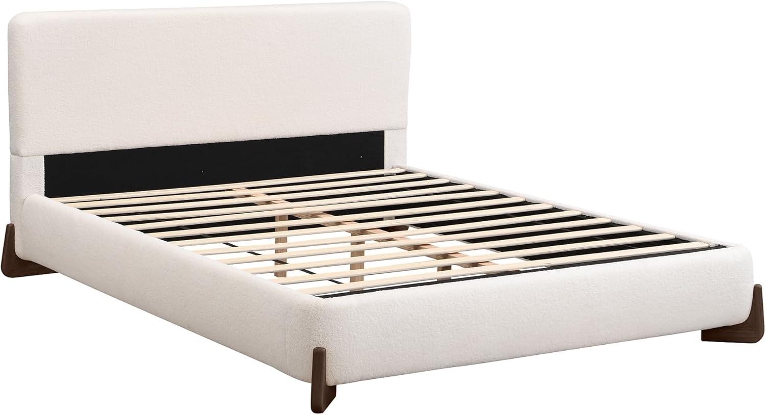 image:imageChristopher Knight Home Bettine Boucle Queen Size Bed Frame and Headboard Upholstered Queen Size Headboard Wooden Slat Panel Platform Bed Brown Wood Leg No Box Spring Needed Easy Assembly WhiteBrown Wood Leg