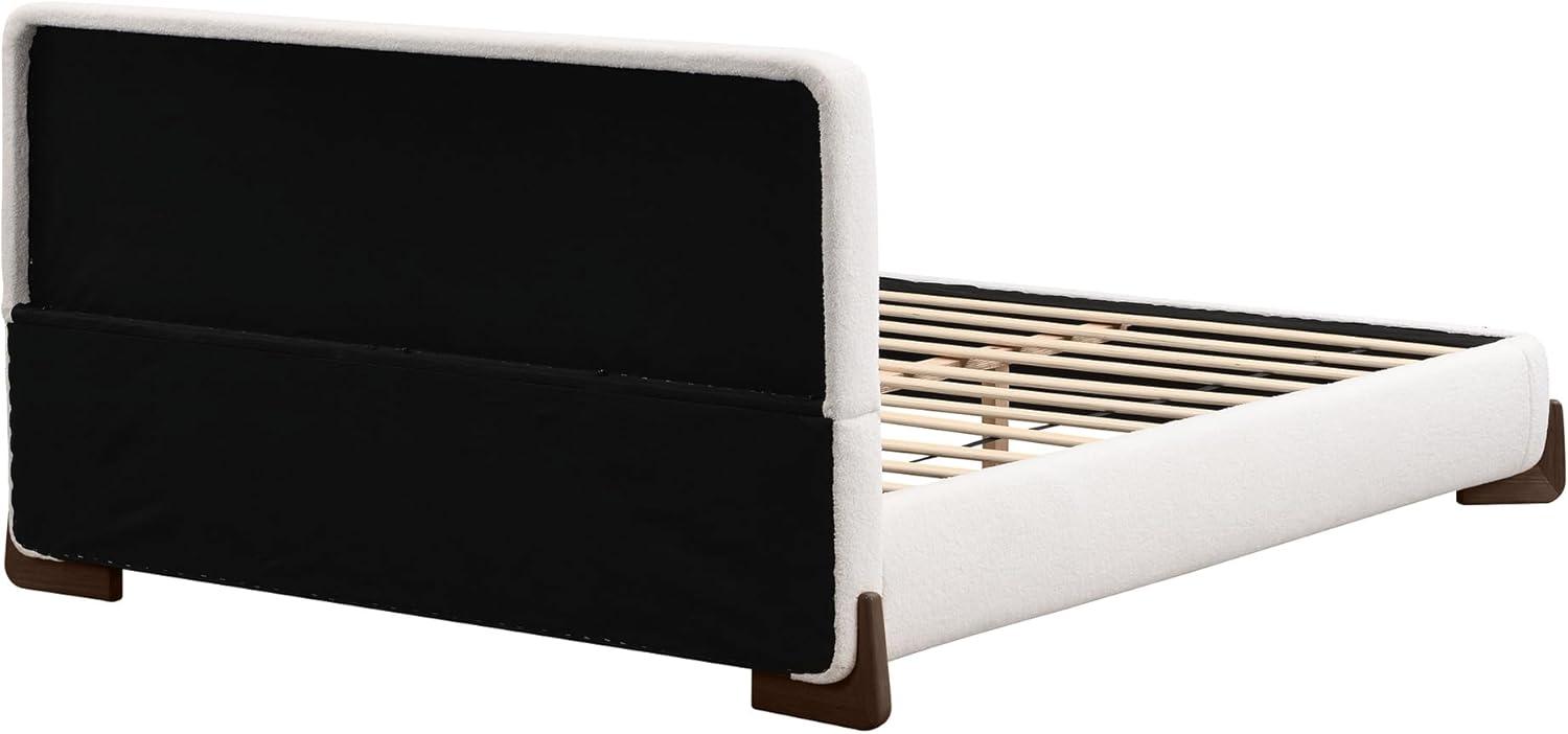 image:imageChristopher Knight Home Bettine Boucle Queen Size Bed Frame and Headboard Upholstered Queen Size Headboard Wooden Slat Panel Platform Bed Brown Wood Leg No Box Spring Needed Easy Assembly WhiteBrown Wood Leg
