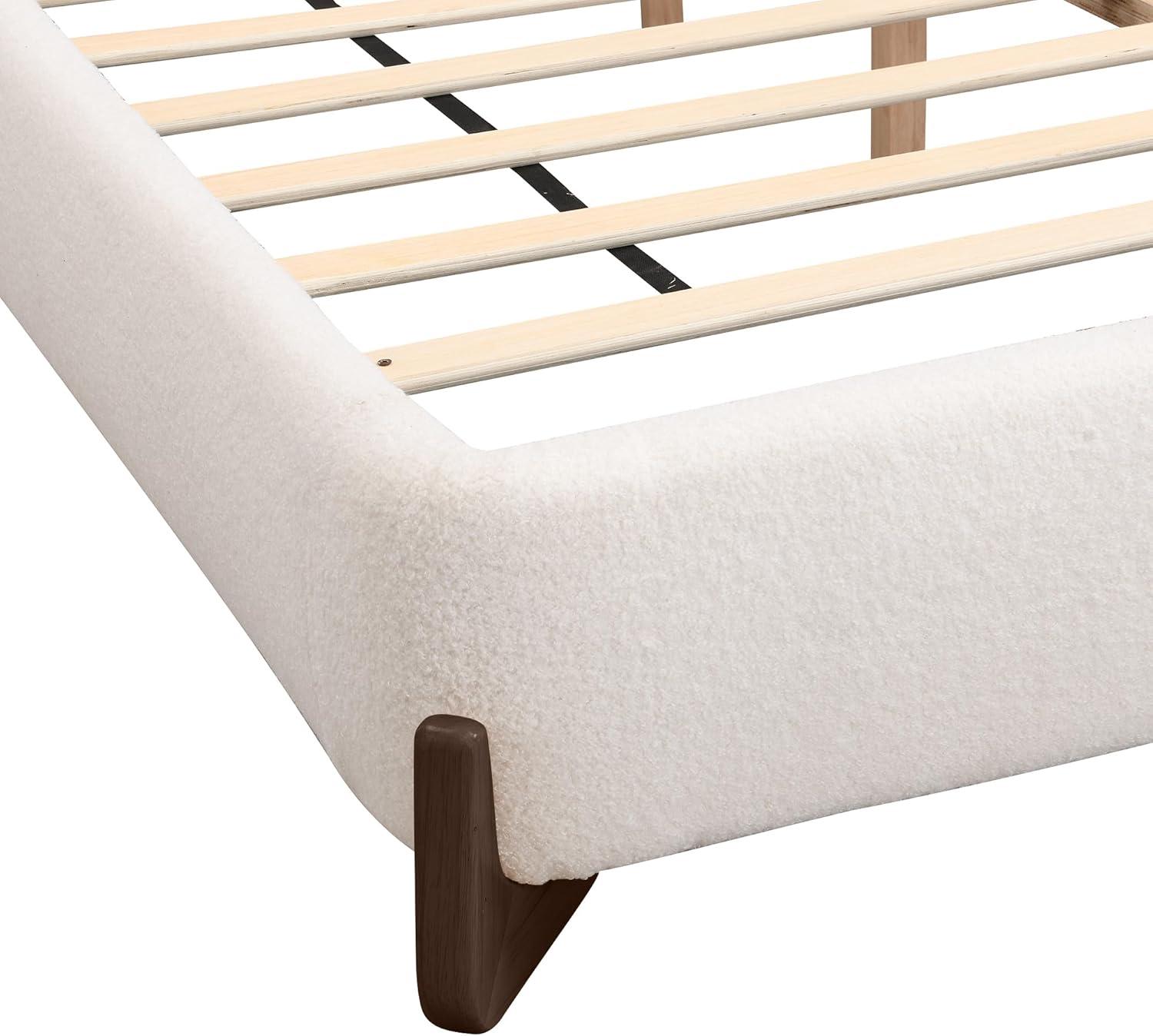 image:imageChristopher Knight Home Bettine Boucle Queen Size Bed Frame and Headboard Upholstered Queen Size Headboard Wooden Slat Panel Platform Bed Brown Wood Leg No Box Spring Needed Easy Assembly WhiteBrown Wood Leg