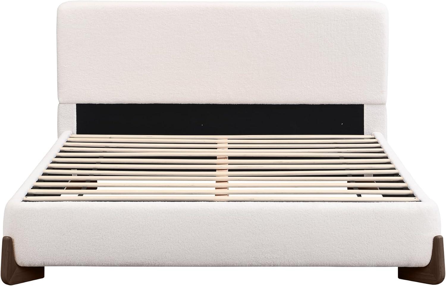 image:imageChristopher Knight Home Bettine Boucle Queen Size Bed Frame and Headboard Upholstered Queen Size Headboard Wooden Slat Panel Platform Bed Brown Wood Leg No Box Spring Needed Easy Assembly WhiteBrown Wood Leg