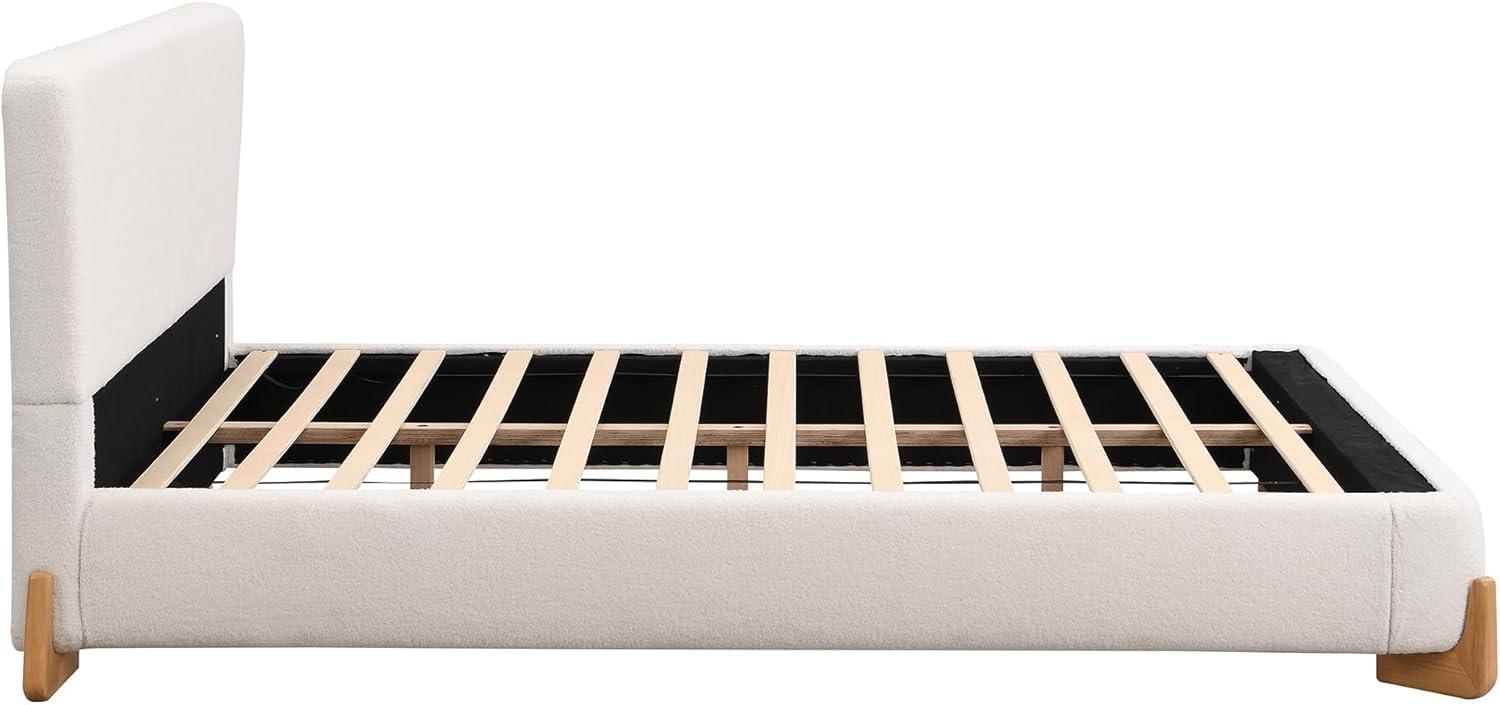 image:imageChristopher Knight Home Bettine Boucle Queen Size Bed Frame and Headboard Upholstered Queen Size Headboard Wooden Slat Panel Platform Bed Brown Wood Leg No Box Spring Needed Easy Assembly WhiteNatural Wood Leg