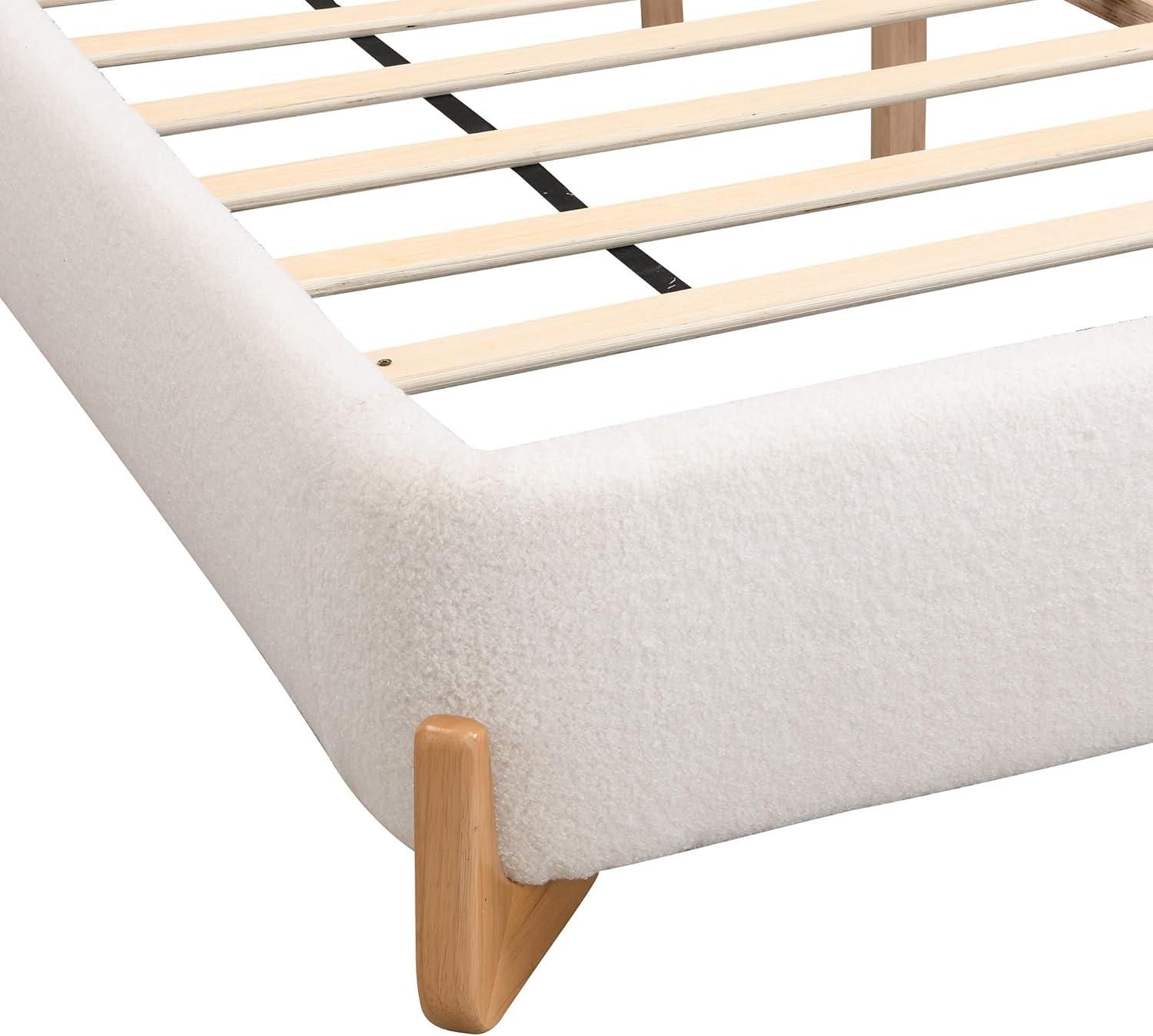 image:imageChristopher Knight Home Bettine Boucle Queen Size Bed Frame and Headboard Upholstered Queen Size Headboard Wooden Slat Panel Platform Bed Brown Wood Leg No Box Spring Needed Easy Assembly WhiteNatural Wood Leg