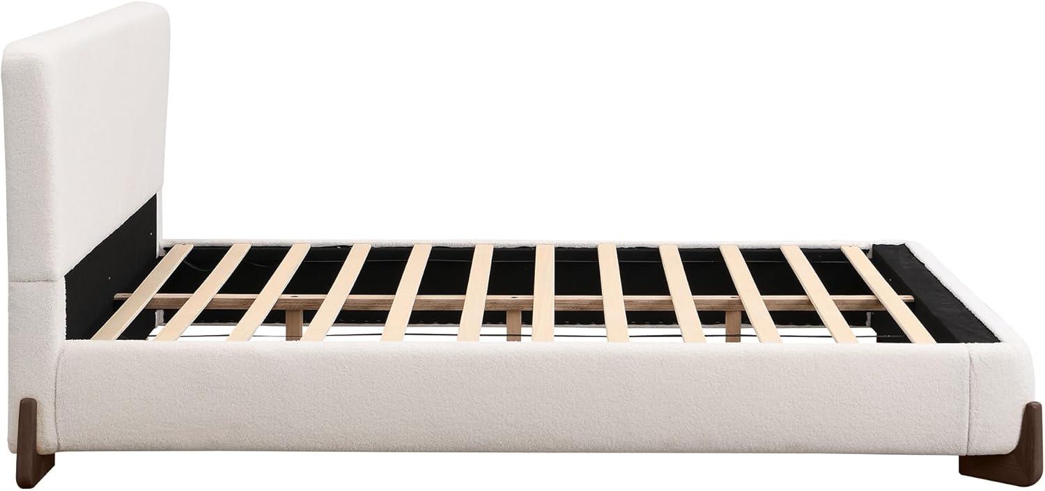 image:imageChristopher Knight Home Bettine Boucle Queen Size Bed Frame and Headboard Upholstered Queen Size Headboard Wooden Slat Panel Platform Bed Brown Wood Leg No Box Spring Needed Easy Assembly WhiteBrown Wood Leg