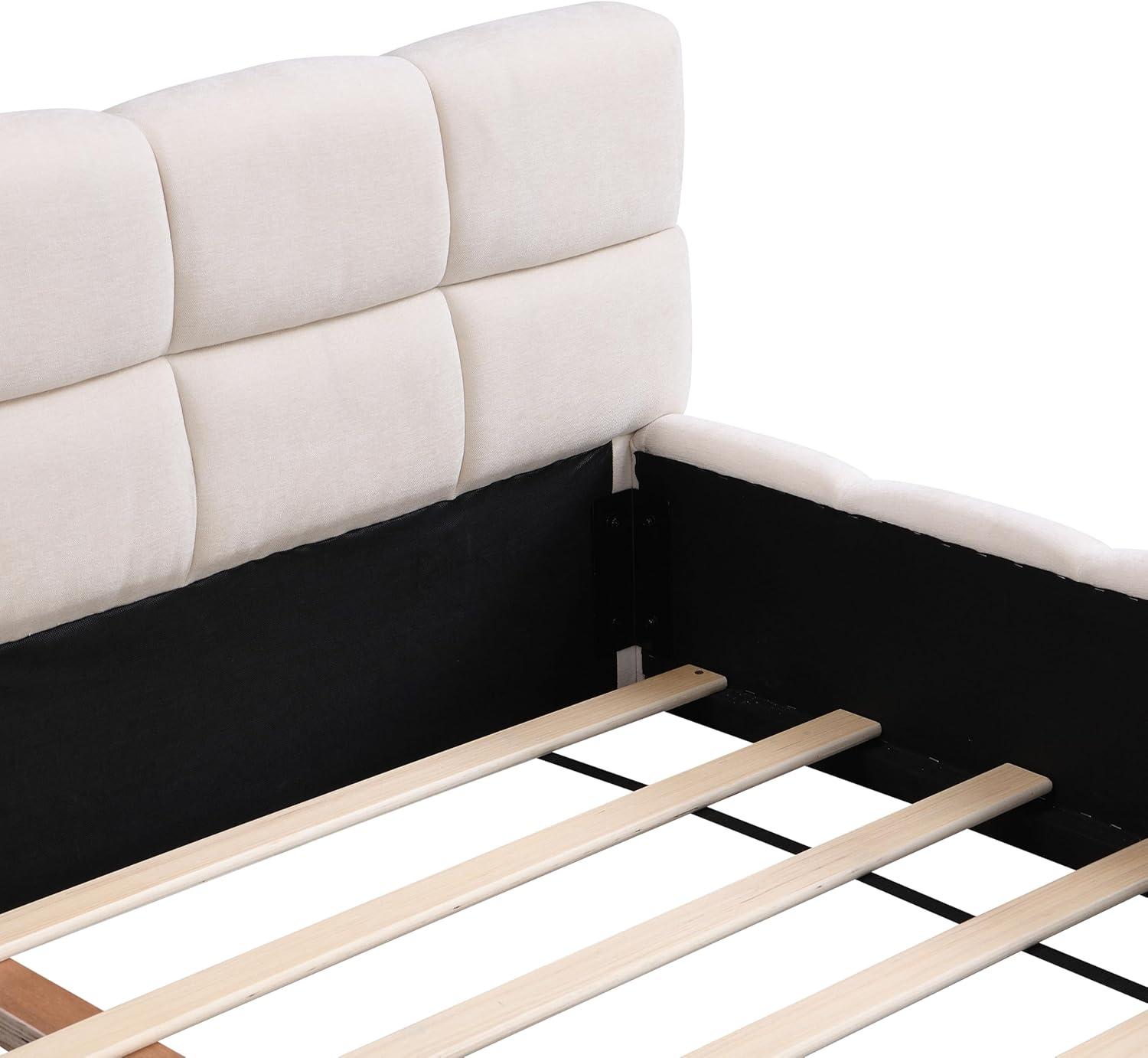 image:imageChristopher Knight Home Bettine Queen Size Bed Frame with Checkerboard Design Headboard Elegant Chenille Upholstered Bed Wooden Slats Easy Assembly Platform Bed No Box Spring Needed BeigeQueen