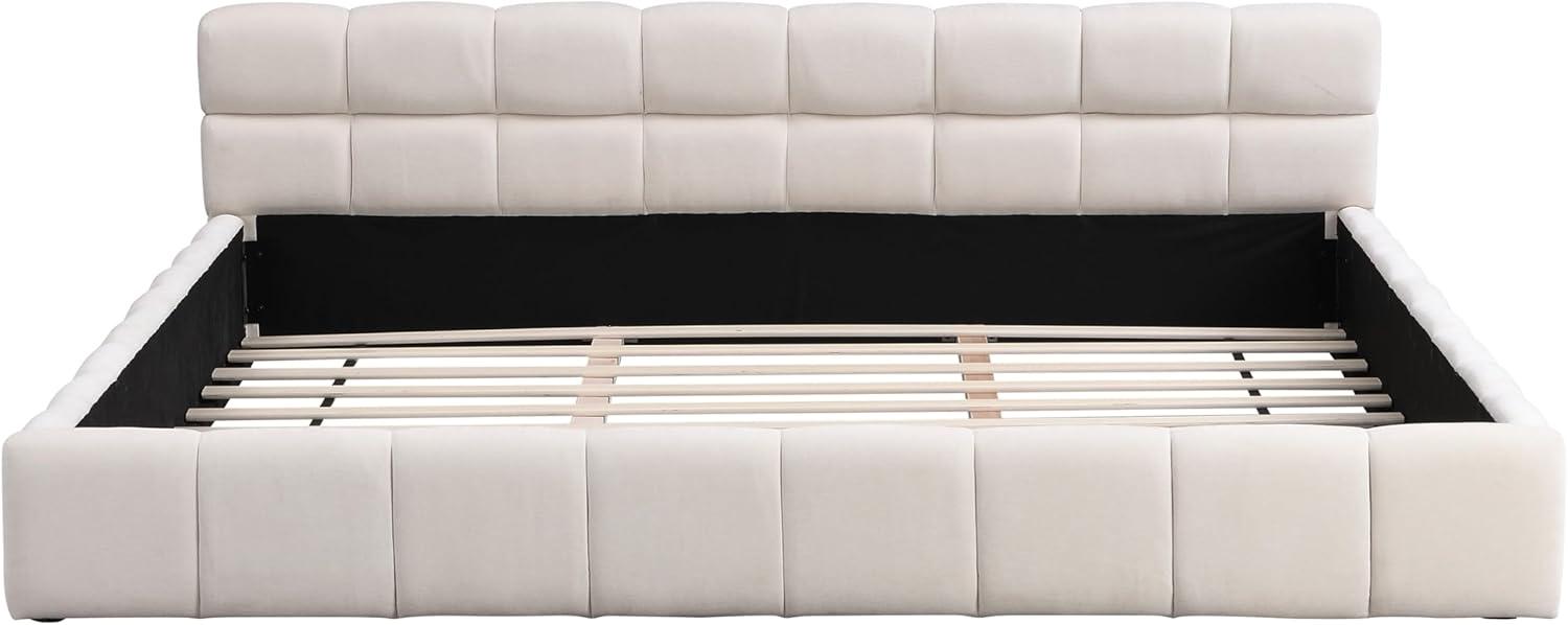image:imageChristopher Knight Home Bettine Queen Size Bed Frame with Checkerboard Design Headboard Elegant Chenille Upholstered Bed Wooden Slats Easy Assembly Platform Bed No Box Spring Needed BeigeKing