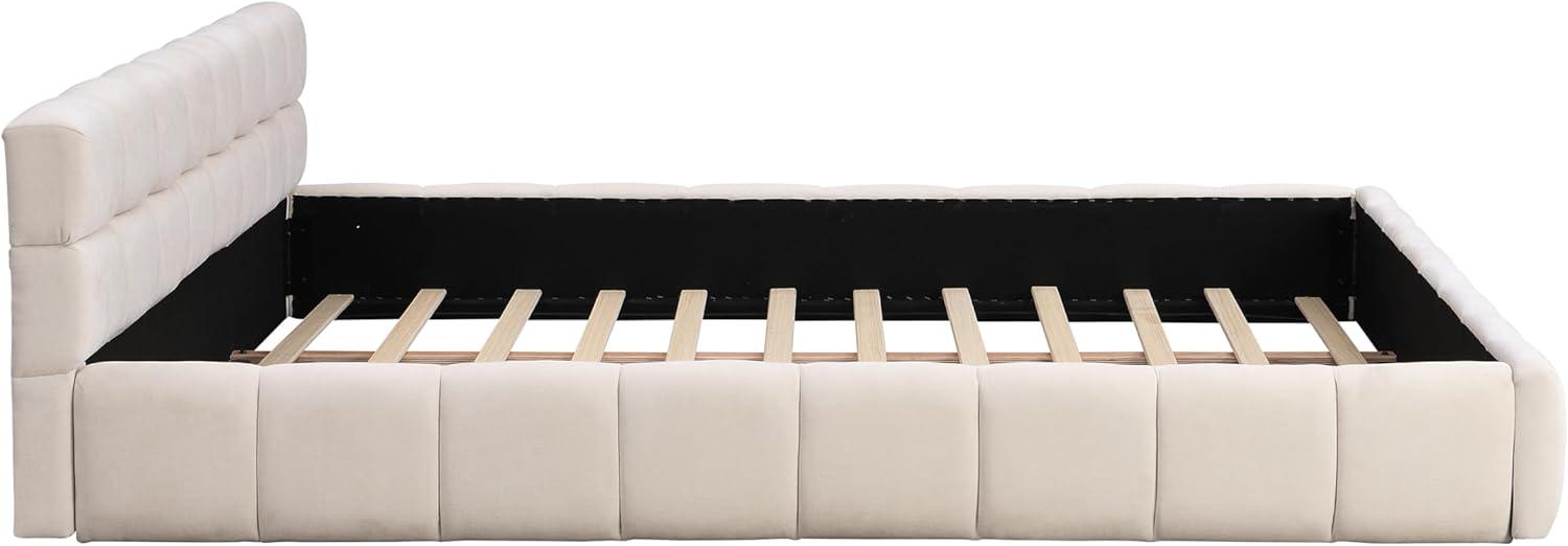 image:imageChristopher Knight Home Bettine Queen Size Bed Frame with Checkerboard Design Headboard Elegant Chenille Upholstered Bed Wooden Slats Easy Assembly Platform Bed No Box Spring Needed BeigeKing